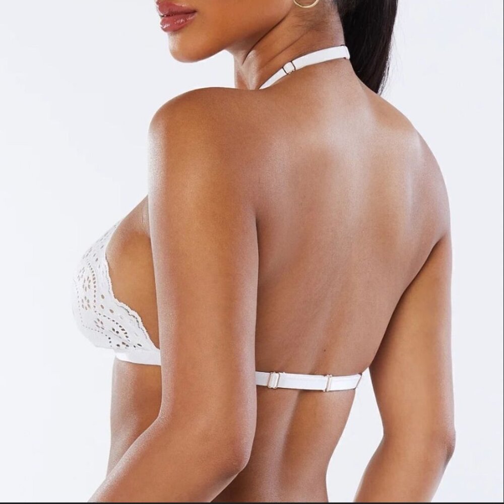 NWT Savage X Fenty Bombshell Broderie Lace Halter Bralette White - Picture 3 of 4